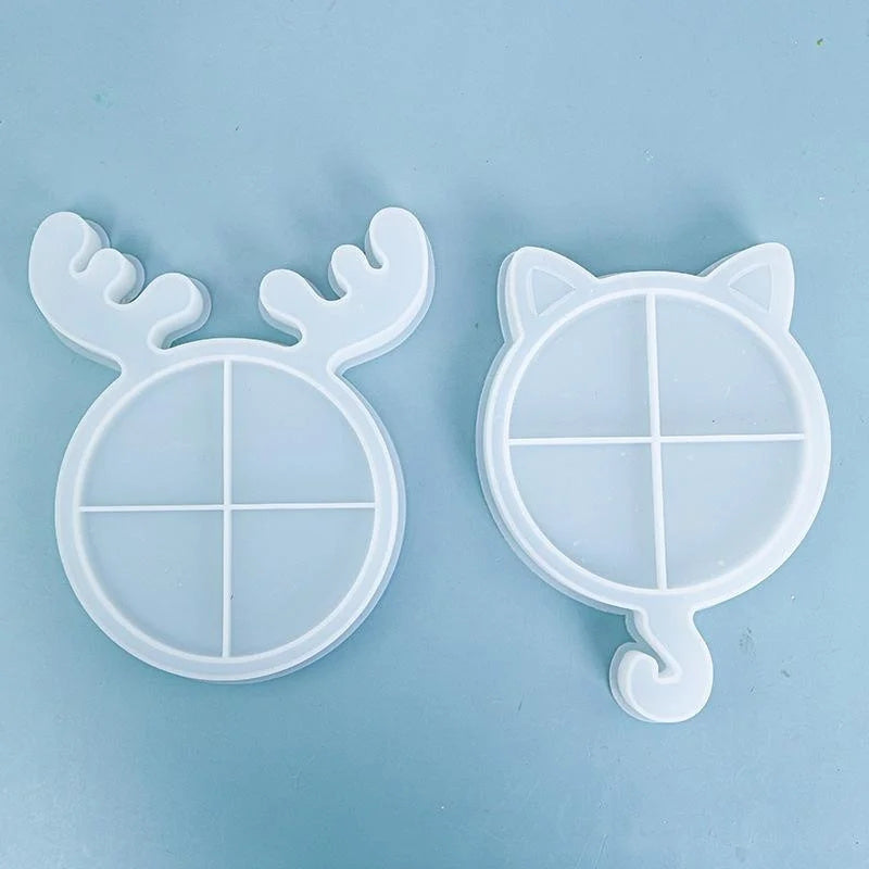 Christmas Cat Elk Antlers Reindeer Silicone Tray Mold DIY Crafts