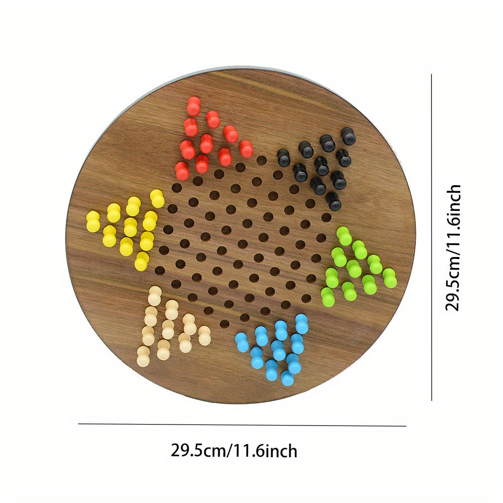 Wooden Round Jumping Chess Board Game Toy Solid Six Chess Puzzle