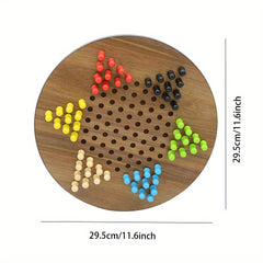 Wooden Round Jumping Chess Board Game Toy Solid Six Chess Puzzle
