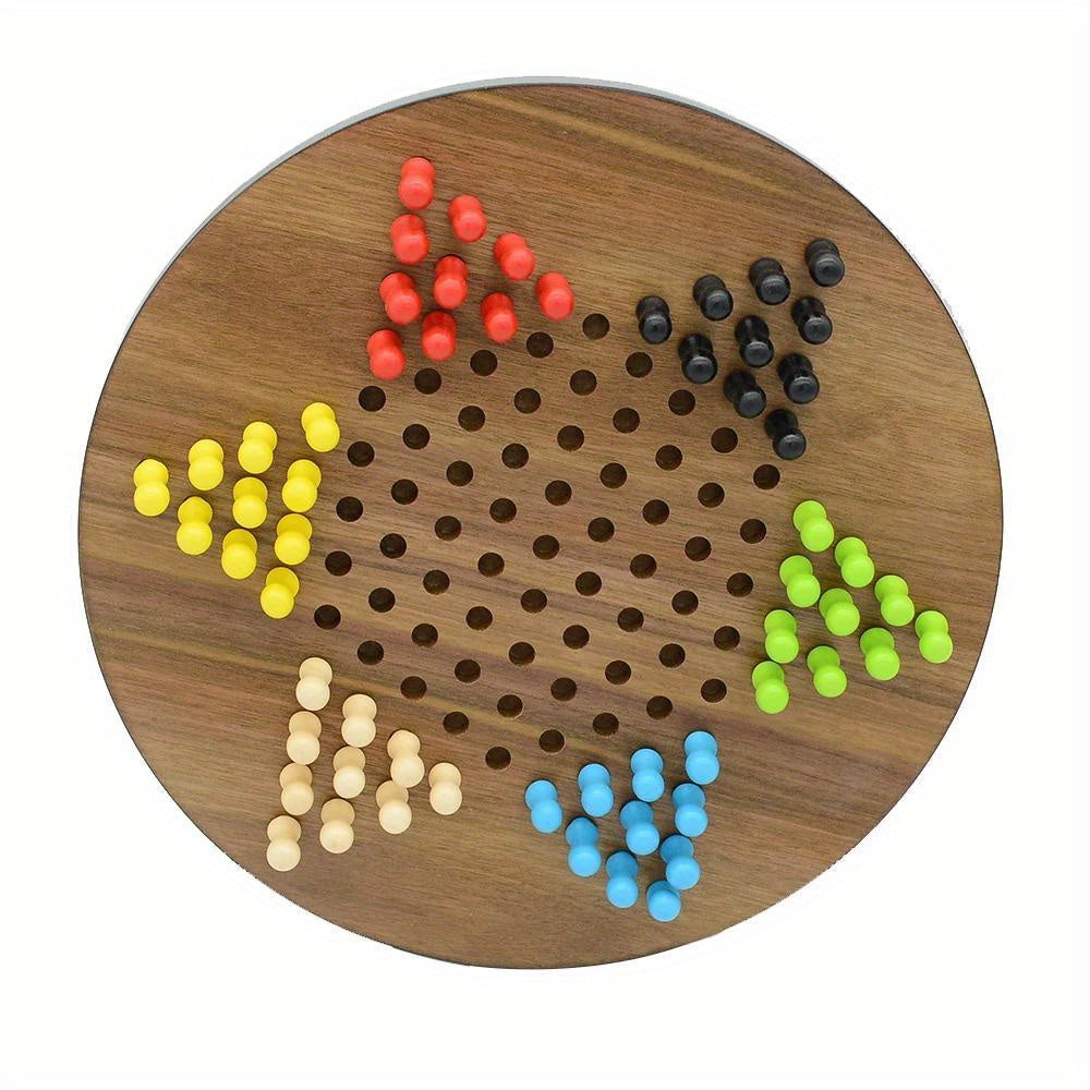 Wooden Round Jumping Chess Board Game Toy Solid Six Chess Puzzle