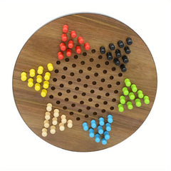 Wooden Round Jumping Chess Board Game Toy Solid Six Chess Puzzle