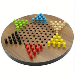 Wooden Round Jumping Chess Board Game Toy Solid Six Chess Puzzle