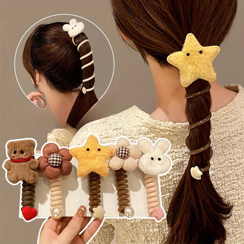 Adorable Phone Cord Hair Ties Plush Soft Decors