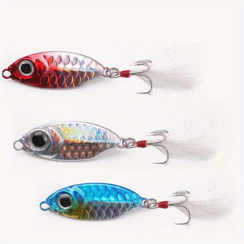 Mini Metal Jig Long Casting Lure Freshwater Sea Fishing Bait Feathered Hook