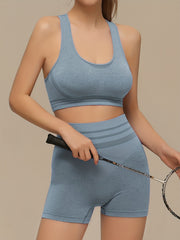 Girls Solid 2pcs Sportswear Set Top + Shorts For Sports Training Running 10-16y
