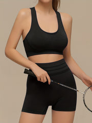Girls Solid 2pcs Sportswear Set Top + Shorts For Sports Training Running 10-16y