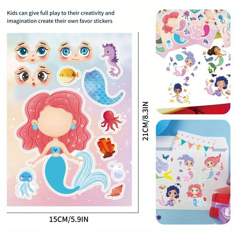 8pcs Mermaid Puzzle DIY Face Mask Stickers - Great Gift