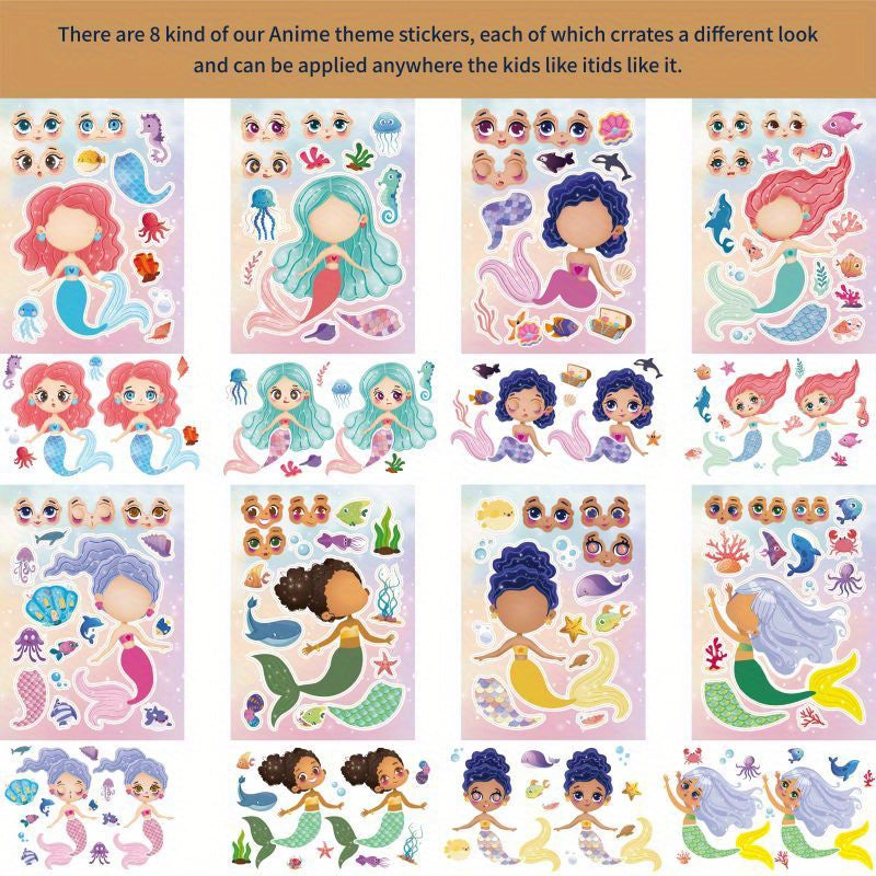 8pcs Mermaid Puzzle DIY Face Mask Stickers - Great Gift