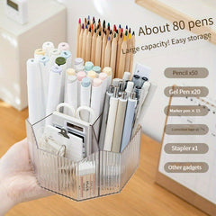 Transparent Large Capacity Plastic Rotary Pen Holder Storage Box