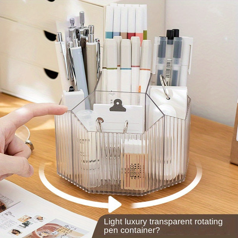 Transparent Large Capacity Plastic Rotary Pen Holder Storage Box