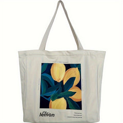 Vintage Flowers Print Canvas Bag Lightweight Tote Bag For Work School Gym