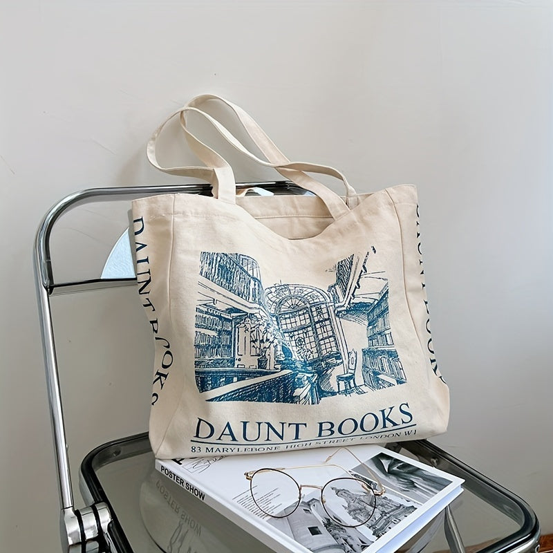 Vintage Flowers Print Canvas Bag Lightweight Tote Bag For Work School Gym