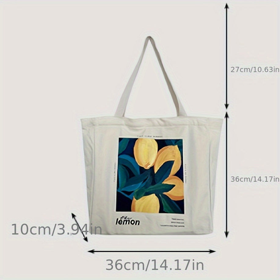 Vintage Flowers Print Canvas Bag Lightweight Tote Bag For Work School Gym