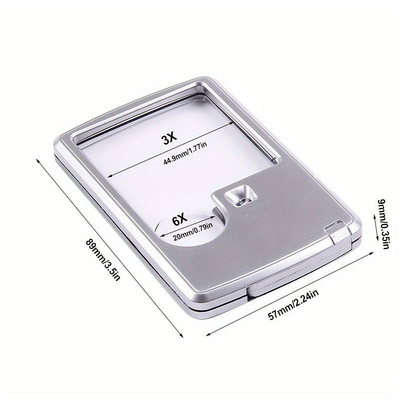 Portable Card Type Magnifying Glass LED Illuminated Jewelry Scientific 3X 6X