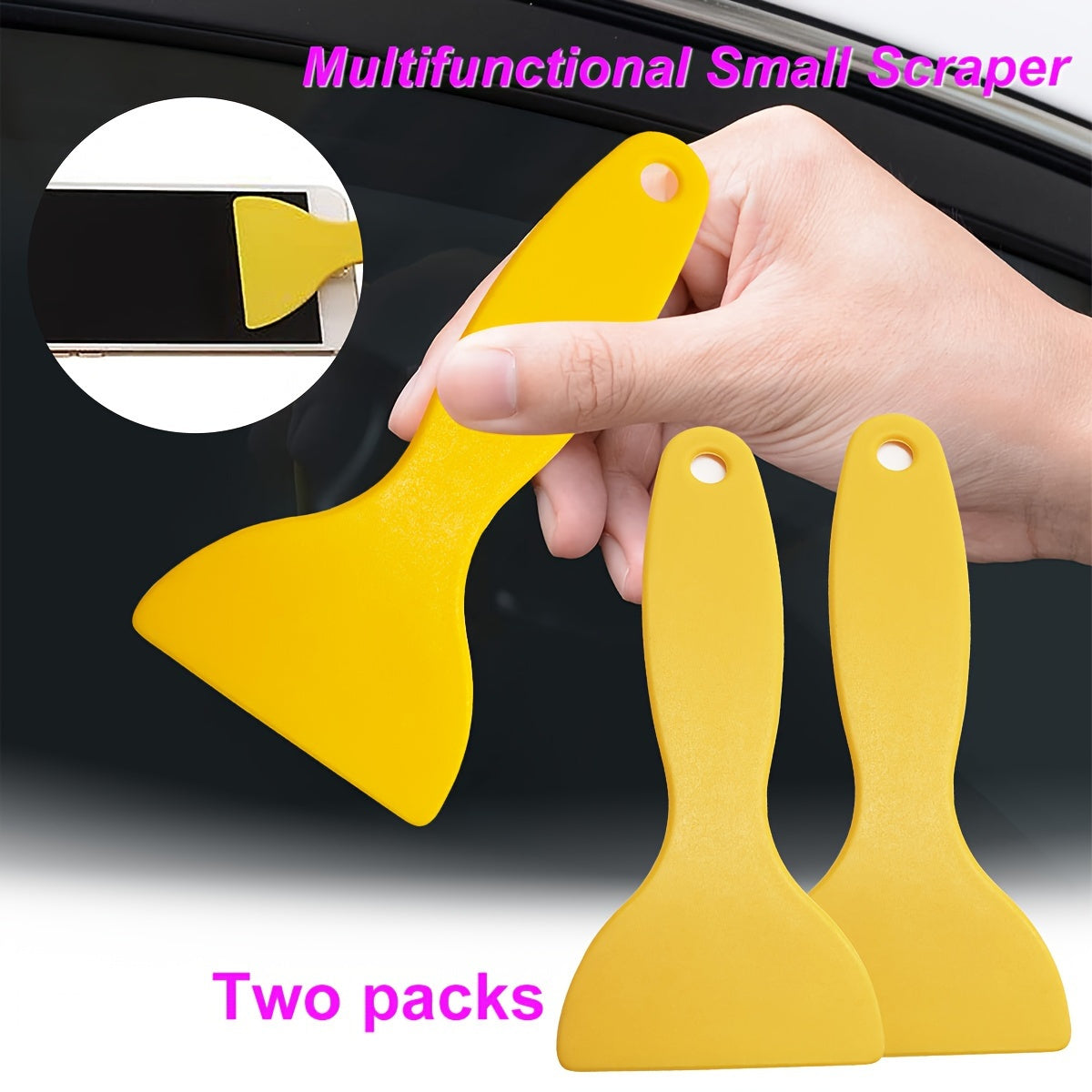 2pcs Yellow Scraping Knives Plastic Handle Kitchen Car Film Label Cleaning