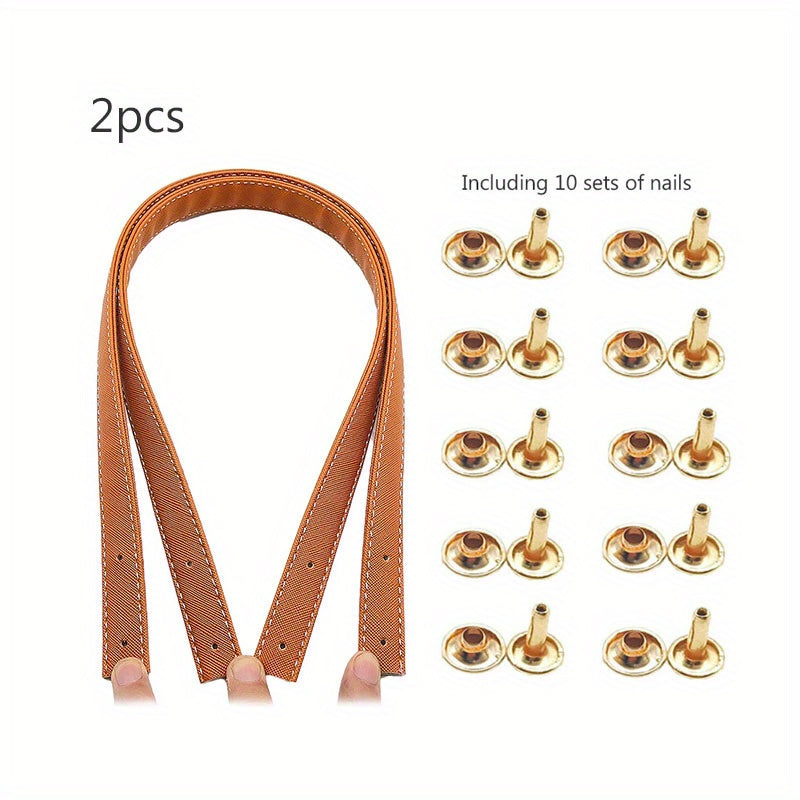 2pcs PU Leather Bag Strap With 10pcs Nails
