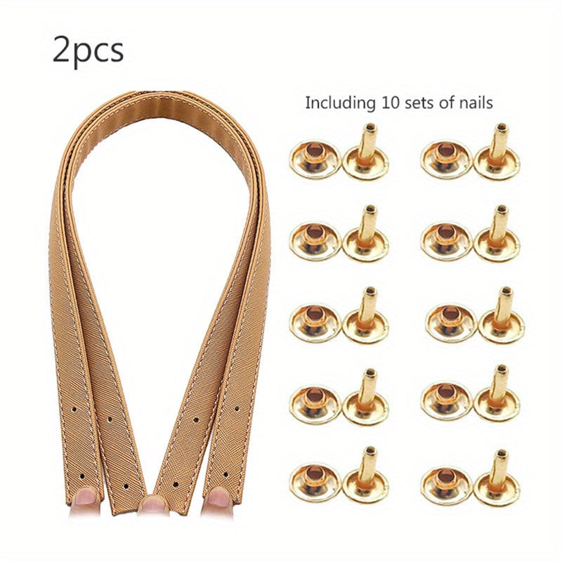 2pcs PU Leather Bag Strap With 10pcs Nails