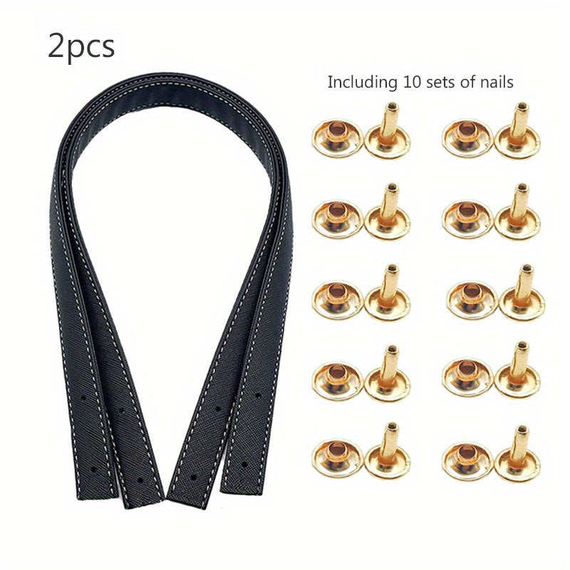 2pcs PU Leather Bag Strap With 10pcs Nails