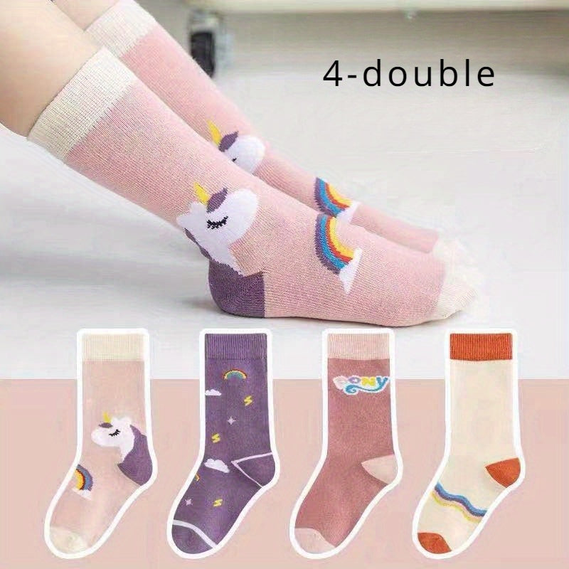 4 Pairs Cartoon Animals Knitted Socks Soft Calf Socks Outdoor Wear