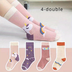 4 Pairs Cartoon Animals Knitted Socks Soft Calf Socks Outdoor Wear