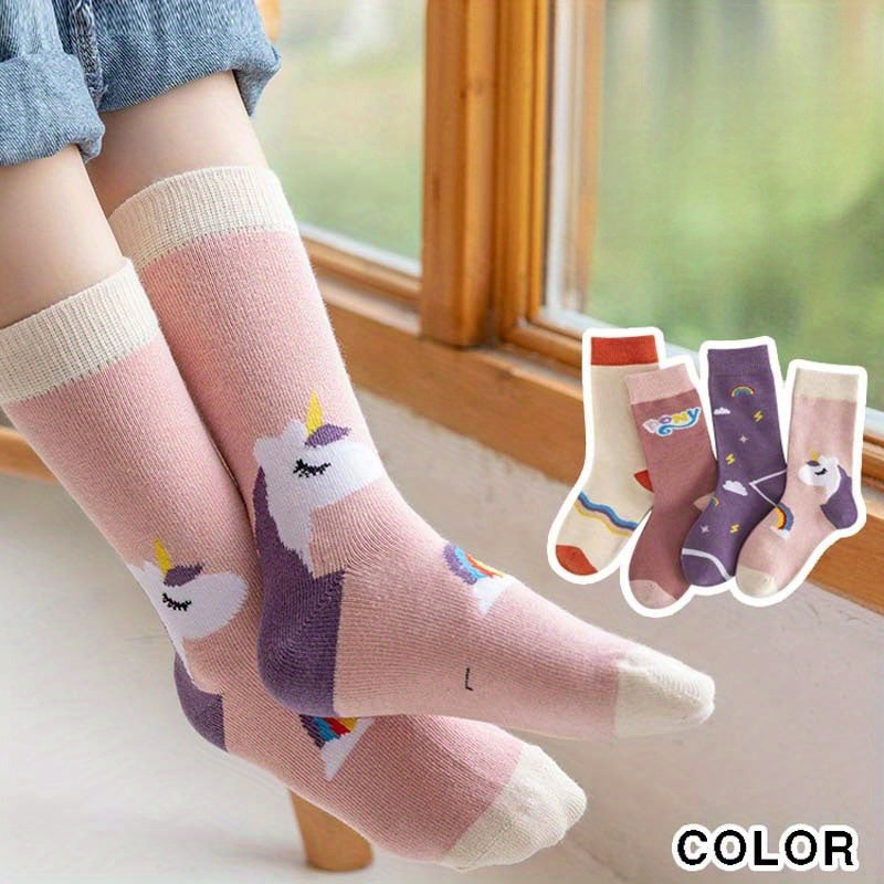 4 Pairs Cartoon Animals Knitted Socks Soft Calf Socks Outdoor Wear