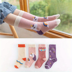 4 Pairs Cartoon Animals Knitted Socks Soft Calf Socks Outdoor Wear
