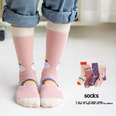 4 Pairs Cartoon Animals Knitted Socks Soft Calf Socks Outdoor Wear
