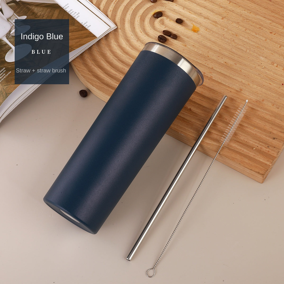Stainless Steel Straw Water Cup 19.6oz Insulated Bottle with Cleaning Brush