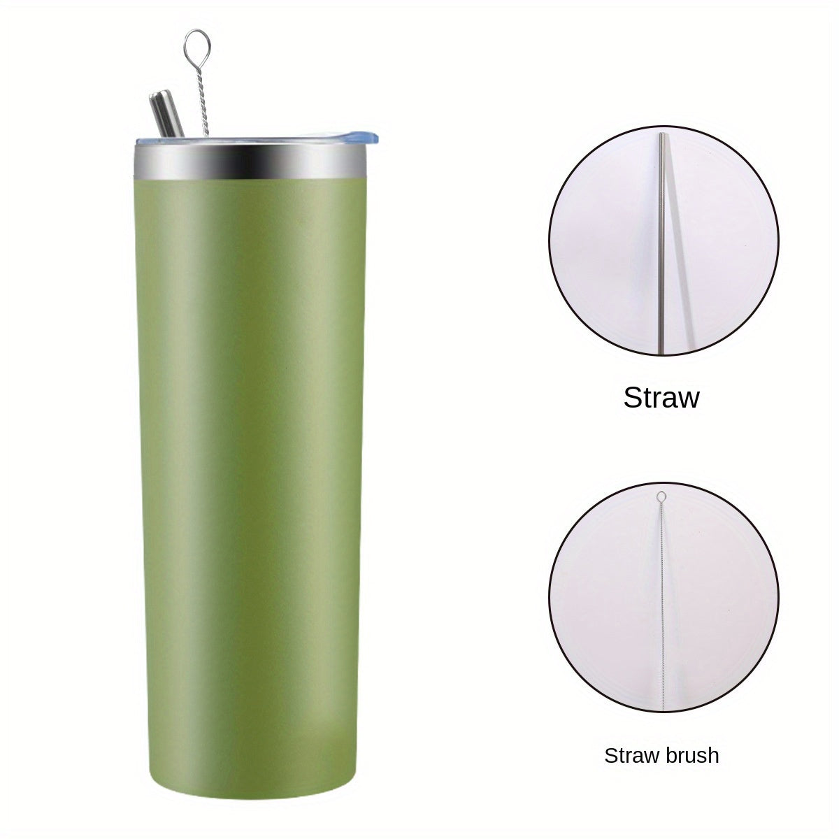 Stainless Steel Straw Water Cup 19.6oz Insulated Bottle with Cleaning Brush