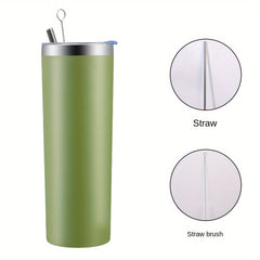 Stainless Steel Straw Water Cup 19.6oz Insulated Bottle with Cleaning Brush