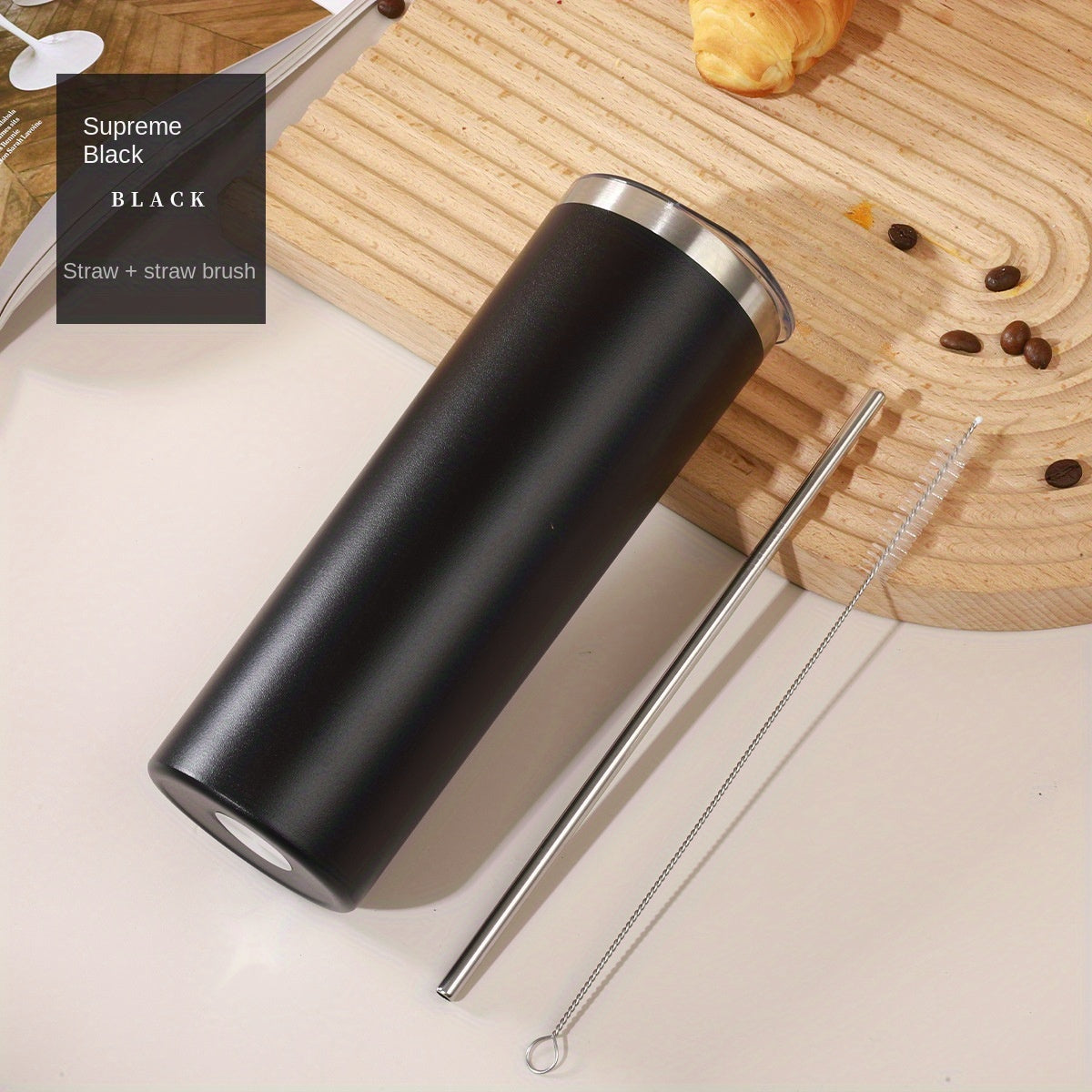 Stainless Steel Straw Water Cup 19.6oz Insulated Bottle with Cleaning Brush