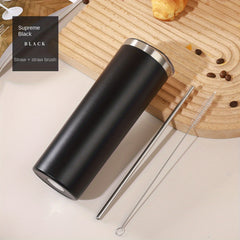Stainless Steel Straw Water Cup 19.6oz Insulated Bottle with Cleaning Brush