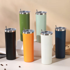 Stainless Steel Straw Water Cup 19.6oz Insulated Bottle with Cleaning Brush