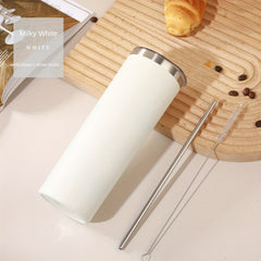 Stainless Steel Straw Water Cup 19.6oz Insulated Bottle with Cleaning Brush
