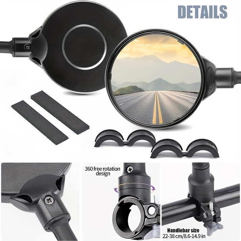 2pcs Bike Rear View Mirror 360 Rotatable Adjustable Wide Angle Universal