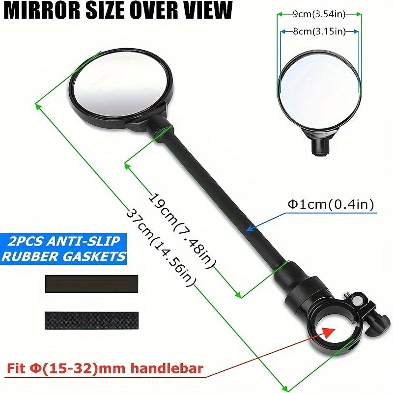 2pcs Bike Rear View Mirror 360 Rotatable Adjustable Wide Angle Universal