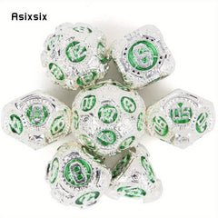 7pcs Green Gear Wheel Metal Polyhedral Dice Set for RPG Game