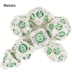 7pcs Green Gear Wheel Metal Polyhedral Dice Set for RPG Game
