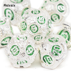 7pcs Green Gear Wheel Metal Polyhedral Dice Set for RPG Game