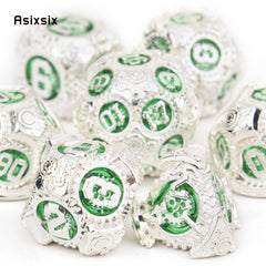 7pcs Green Gear Wheel Metal Polyhedral Dice Set for RPG Game