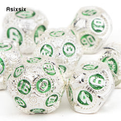 7pcs Green Gear Wheel Metal Polyhedral Dice Set for RPG Game