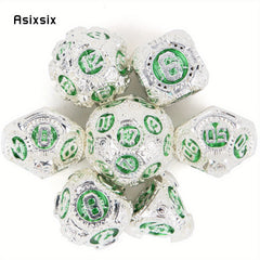 7pcs Green Gear Wheel Metal Polyhedral Dice Set for RPG Game