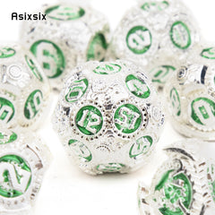7pcs Green Gear Wheel Metal Polyhedral Dice Set for RPG Game