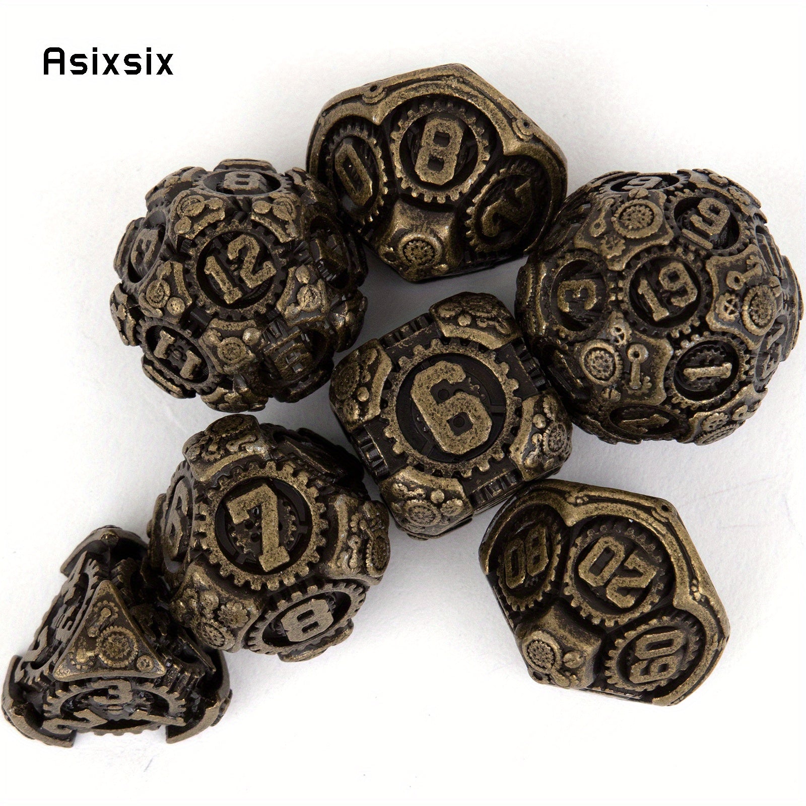 7pcs Brass Gear Metal Dice Set for RPG Board Game