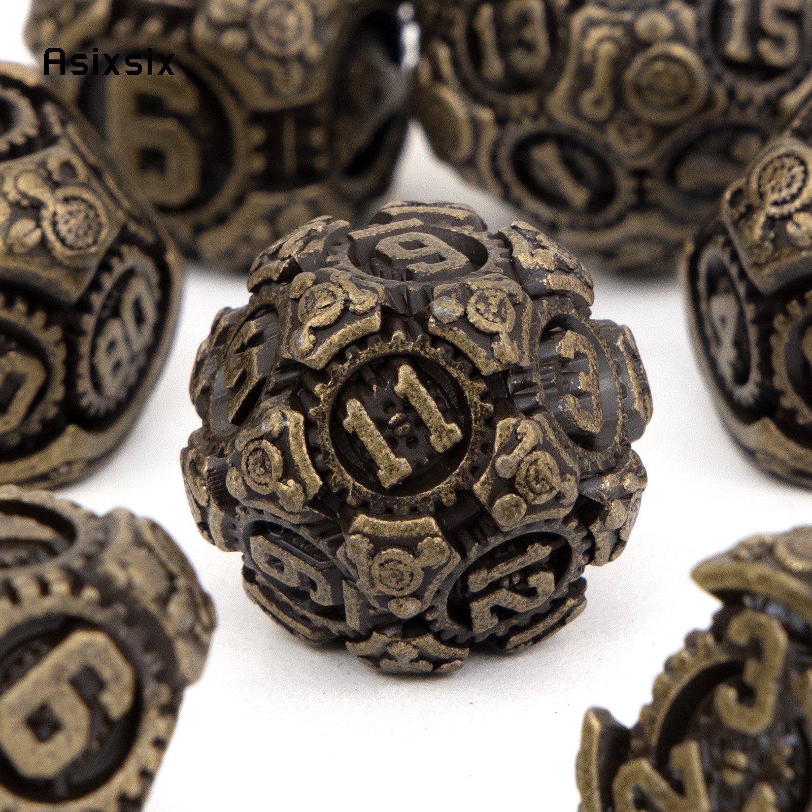 7pcs Brass Gear Metal Dice Set for RPG Board Game