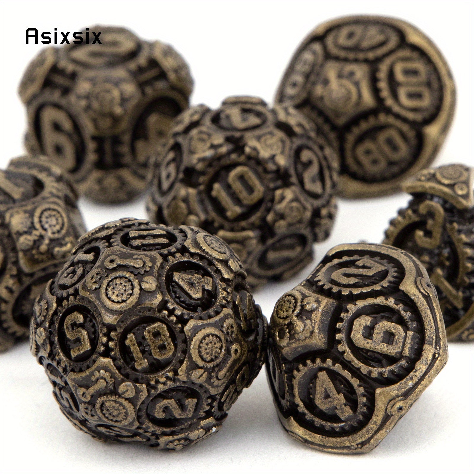 7pcs Brass Gear Metal Dice Set for RPG Board Game