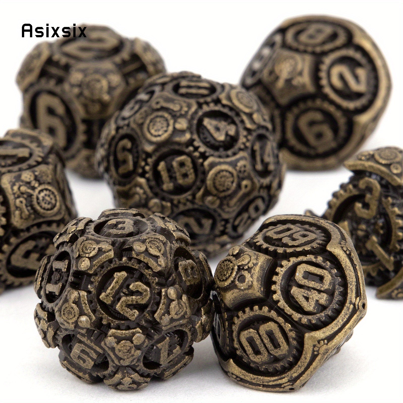 7pcs Brass Gear Metal Dice Set for RPG Board Game
