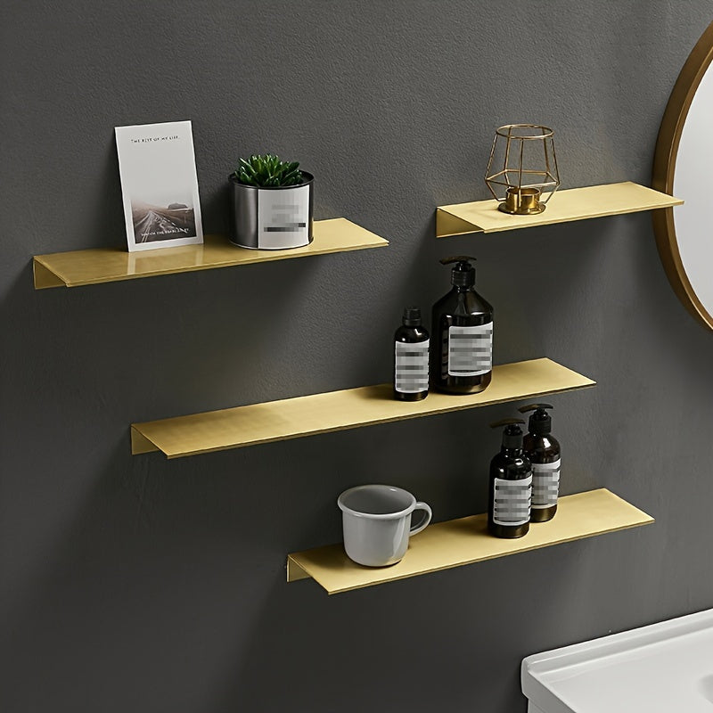 Brushed Golden Bathroom Storage Rack Modern Bathroom Shelves Kitchen Wall Shelf
