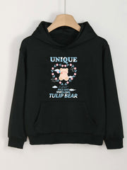Sweet Bear Graphic Hoodie Girls Hooded Top with Pocket