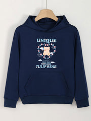 Sweet Bear Graphic Hoodie Girls Hooded Top with Pocket